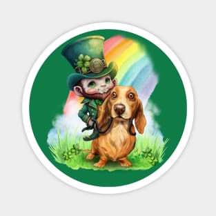 Leprechaun riding a Dachshund Magnet